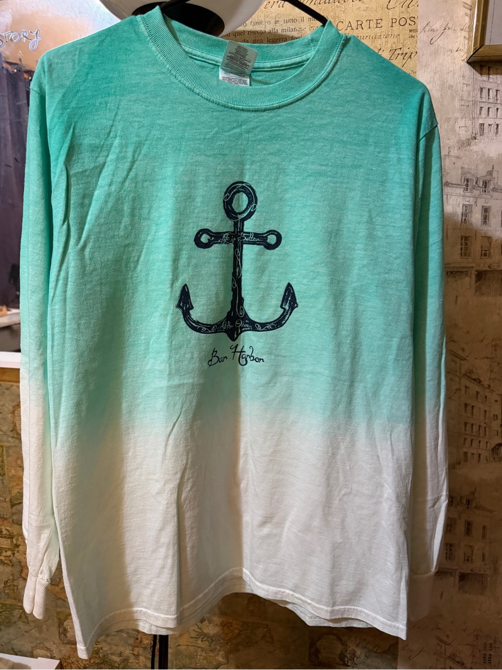 Sea Anchor Long-Sleeve Dip-Dye Shirt - Mint/White